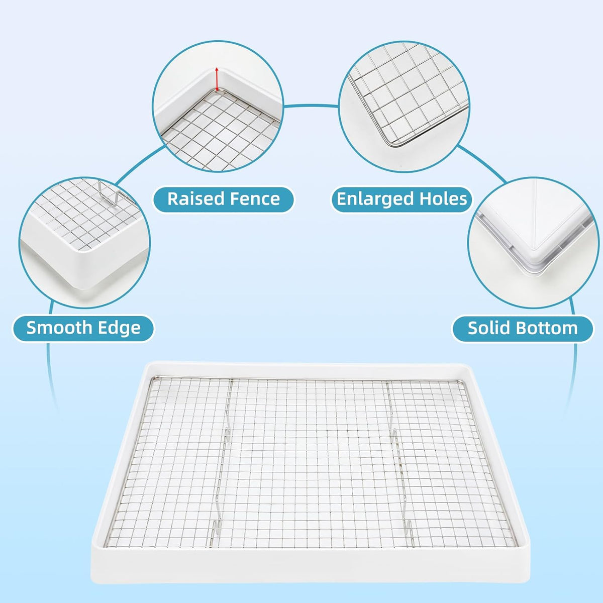FHTONGE Extra Large Rabbit Litter Box with Large Steel Grid Holes, Bunny Potty Trainer Tray for