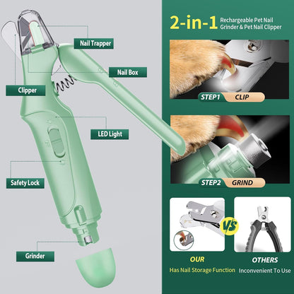 Dog Nail Clippers & Cat Nail Clipper with Catcher, 2 in 1 Dog Nail Trimmers & Grinder with Light
