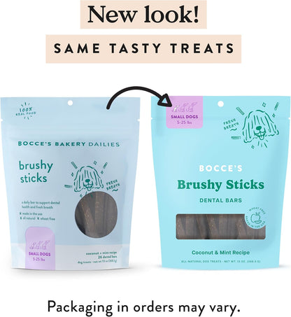 Bocce’s Bakery Dailies Brushy Sticks to Support Oral Health & Fresh Breath, Wheat-Free Dental Bars