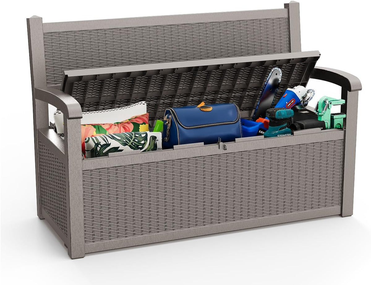 80 Gallon Storage Bench Deck Box, Waterproof and Lockable Outdoor Storage Furniture for Patio
