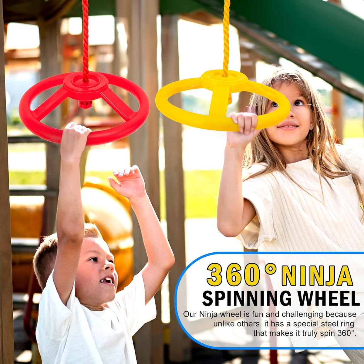 Ninja Obstacle Course Attachments - 7 Course Rings, 2 Monkey Bars, 2 Warrior Wheels, Outdoor