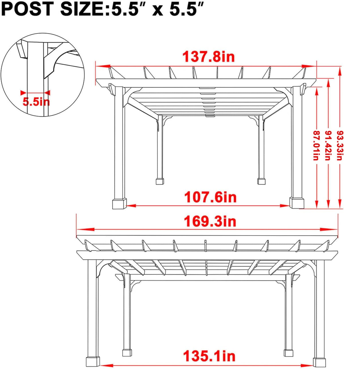 MUPATER 12x14 FT Wooden Pergola, Cedar Pergola Kit with Roof, Outdoor Garden Shelter for Backyard