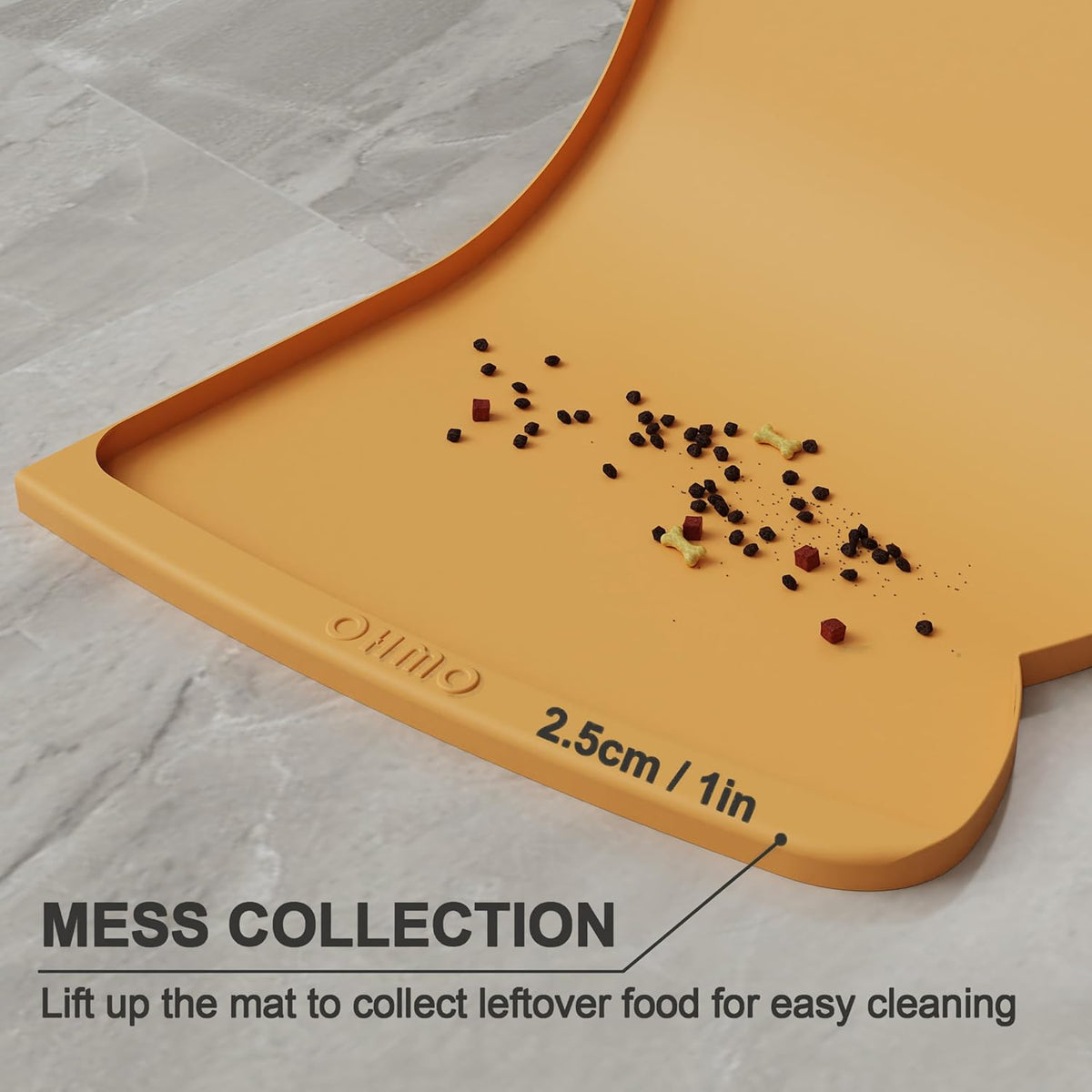 OHMO Dog Food Mat(Honey, 24 * 15'') w/Residue Collection Pocket Silicone Pet Feeding Mat for Floor