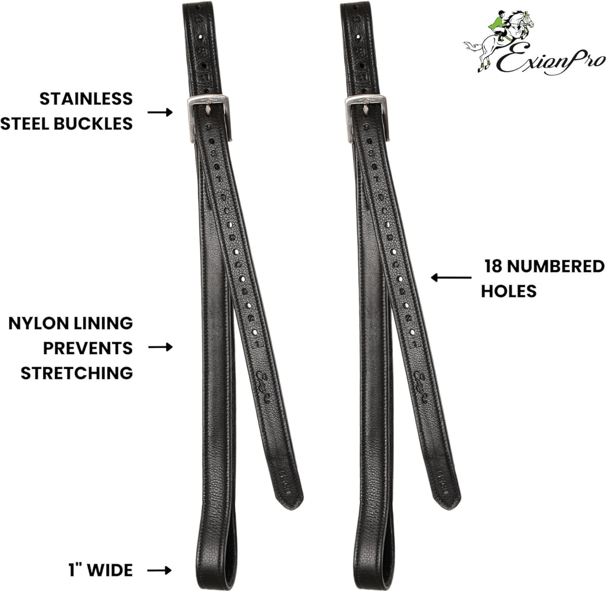 Exion FlexiStrong Stirrup Leathers for English Saddles – 1" Premium Calfskin with Nylon Core