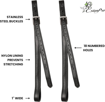 Exion FlexiStrong Stirrup Leathers for English Saddles – 1" Premium Calfskin with Nylon Core
