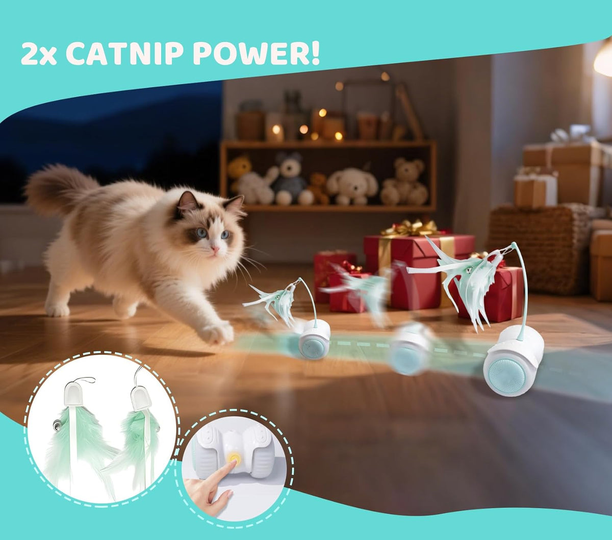Remote Control Cat Toy with Auto Mode - Interactive Cat Toy Feather for Indoor, Moving Cats Catnip