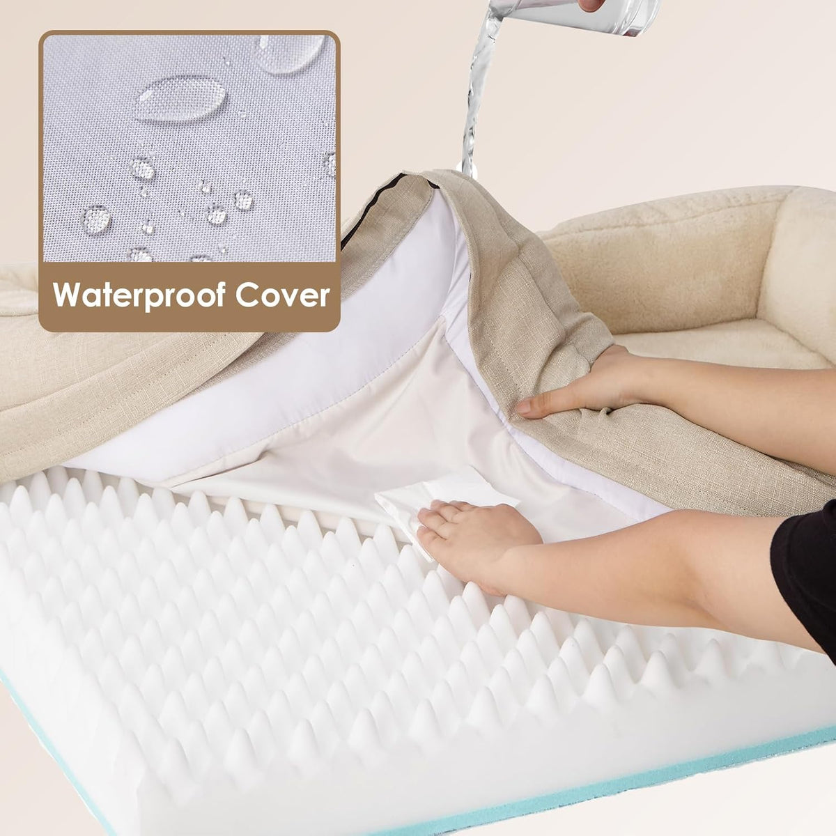 EHEYCIGA Memory Foam Dog Bed for Medium Size, Orthopedic Dog Sofa with Sides and Waterproof Liner