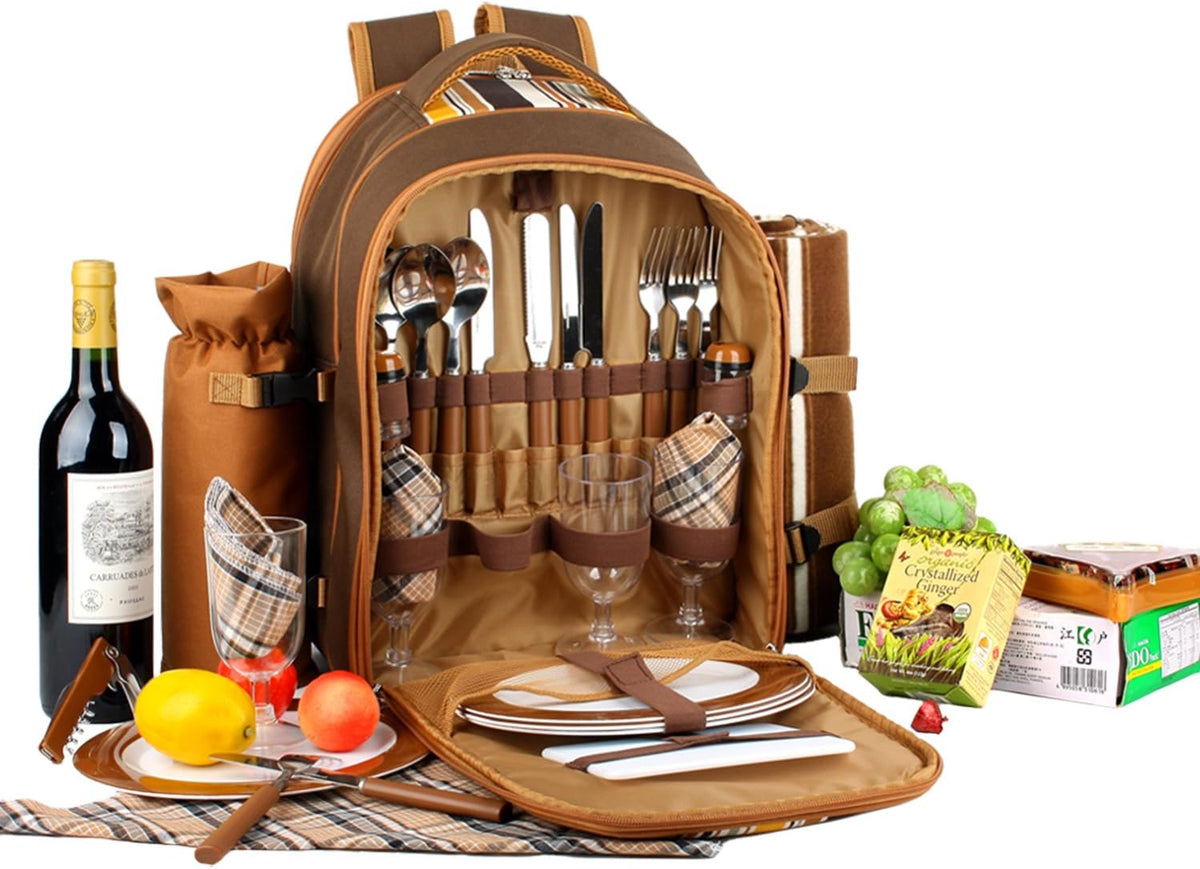 Apollo Walker Picnic Backpack Bag for 4 Person with Cooler Compartment,Wine Bag, Picnic