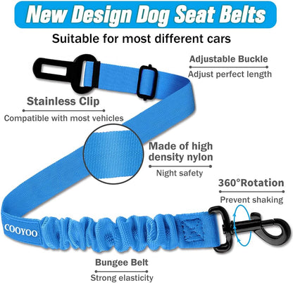 COOYOO Dog Seat Belt,3 Piece Set Retractable Dog Car Harness Adjustable Seat Belt for Vehicle Nylon