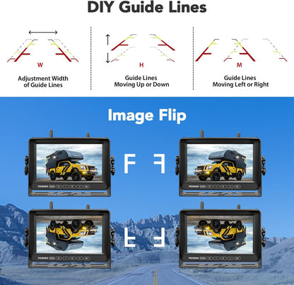 Dual RV Backup Camera Wireless with 7" 1080P Monitor, for Furrion Pre-Wired RVs, 4-Channel Split