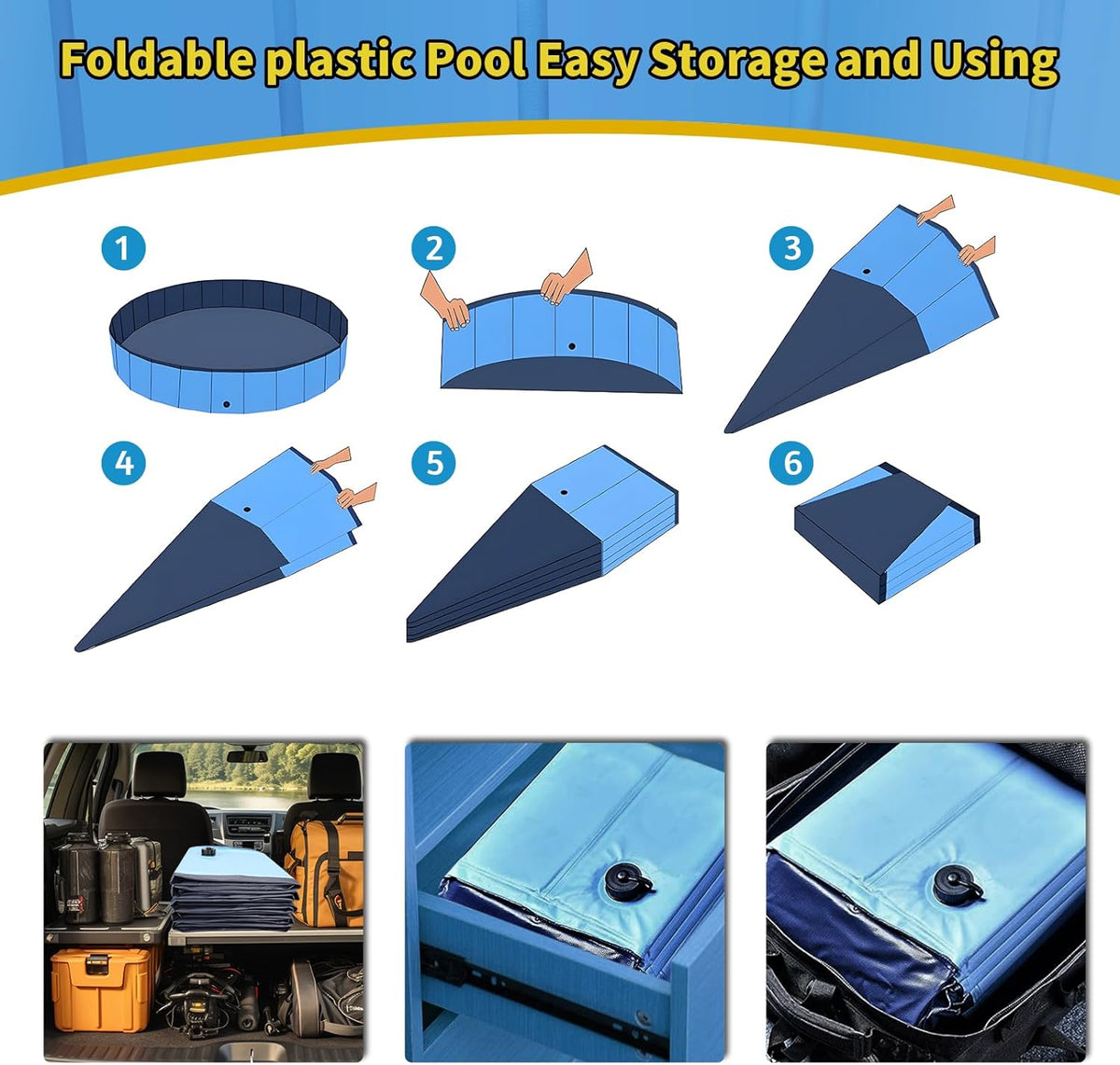 Foldable Dog Pool, 47" x 12" Kiddie Pool with Hard Plastic, Non-Slip Dog Bath Tub for Outdoor