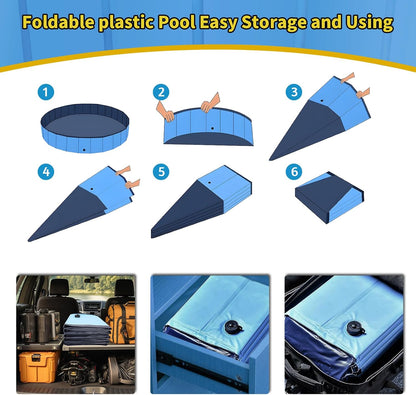 Foldable Dog Pool, 47" x 12" Kiddie Pool with Hard Plastic, Non-Slip Dog Bath Tub for Outdoor