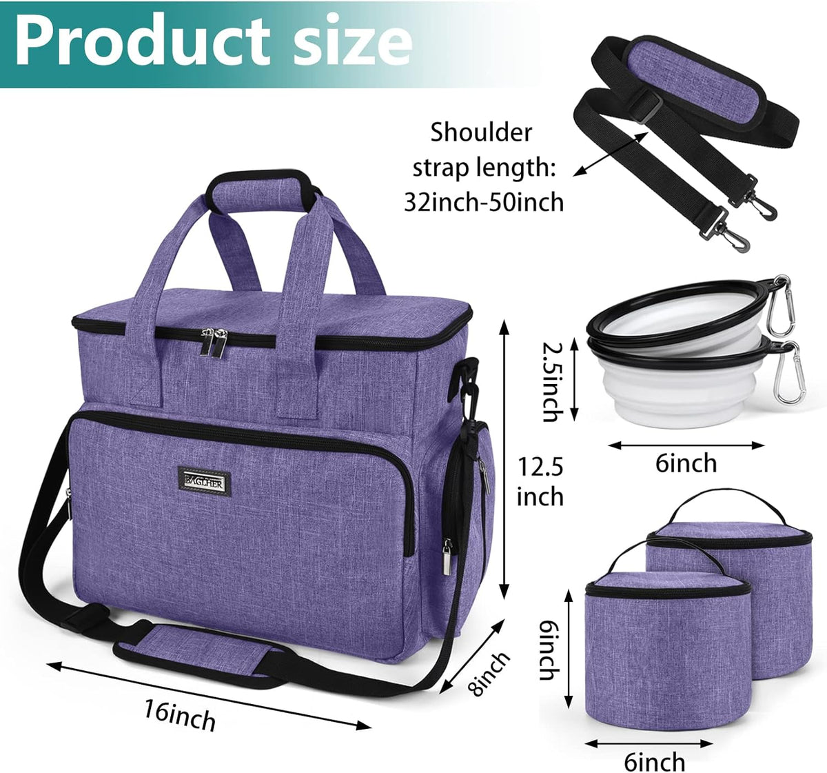 BAGLHER Dog Travel Bag, Airline Approved Pet Tote Organizer with Multi-Function Pockets, 2 X Food