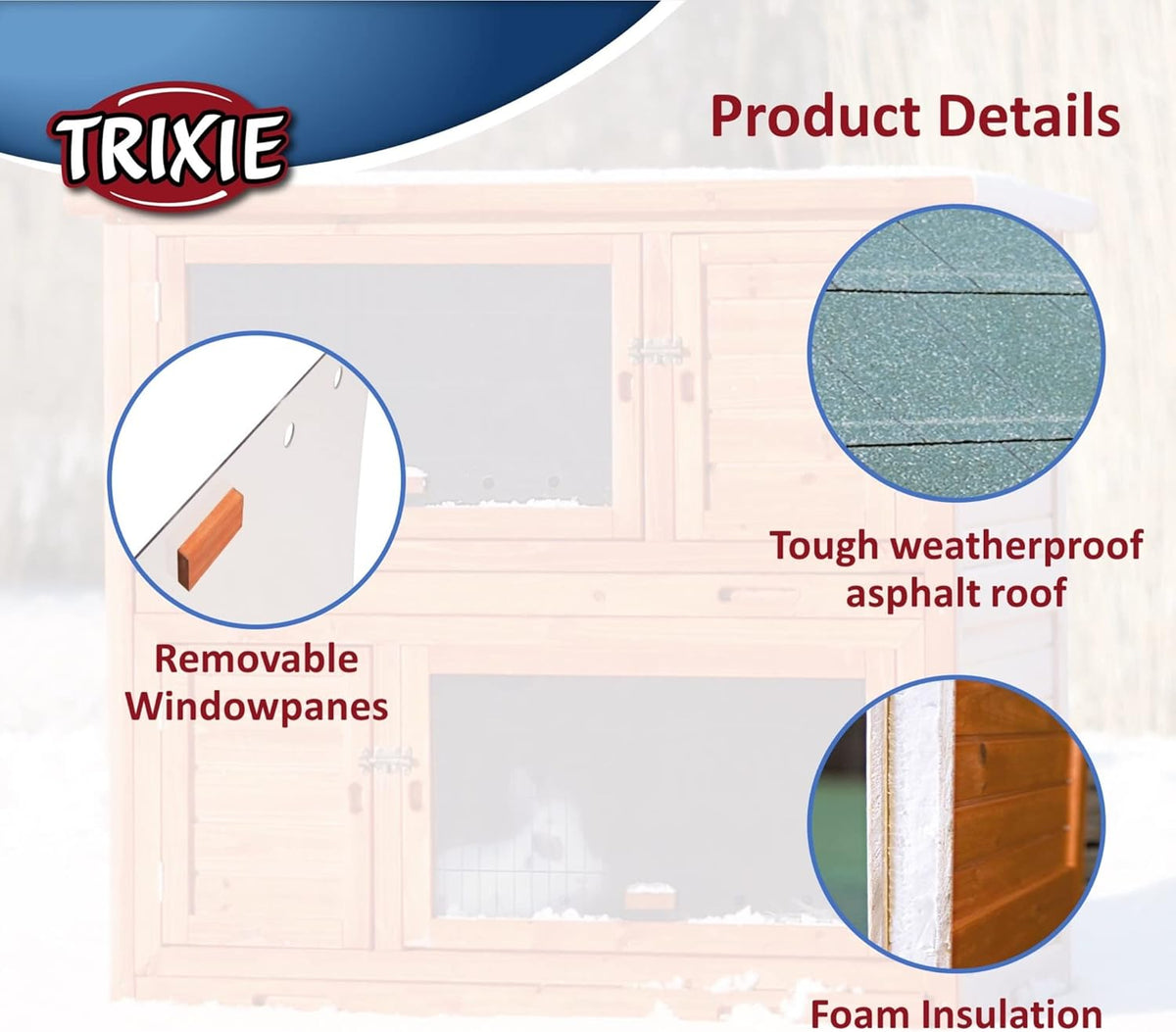 TRIXIE natura Insulated Rabbit Hutch, 2-Story Outdoor Bunny House, Small Animal Hutch with Ramp