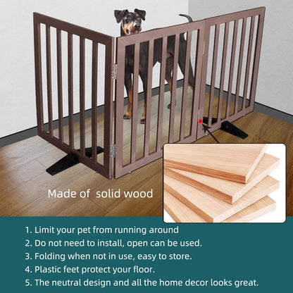 ZJSF Freestanding Indoor Dog Gate for House Foldable Wood Puppy Gate for Doorways Pet Gate for
