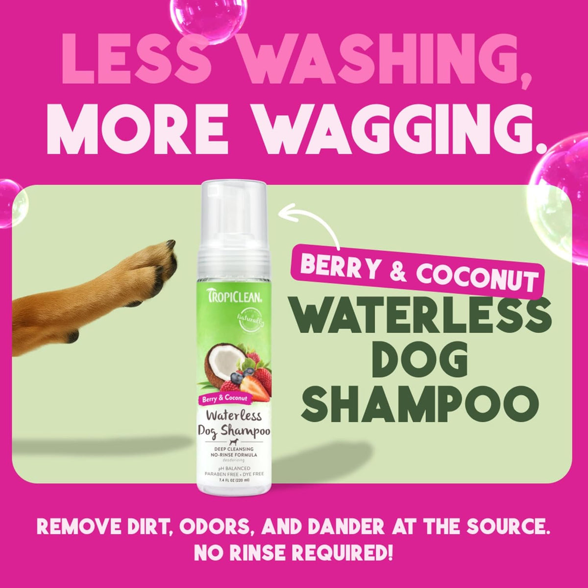 TropiClean No Rinse Waterless Dog Shampoo | Detangling and Deodorizing Dry Shampoo for Smelly Pets