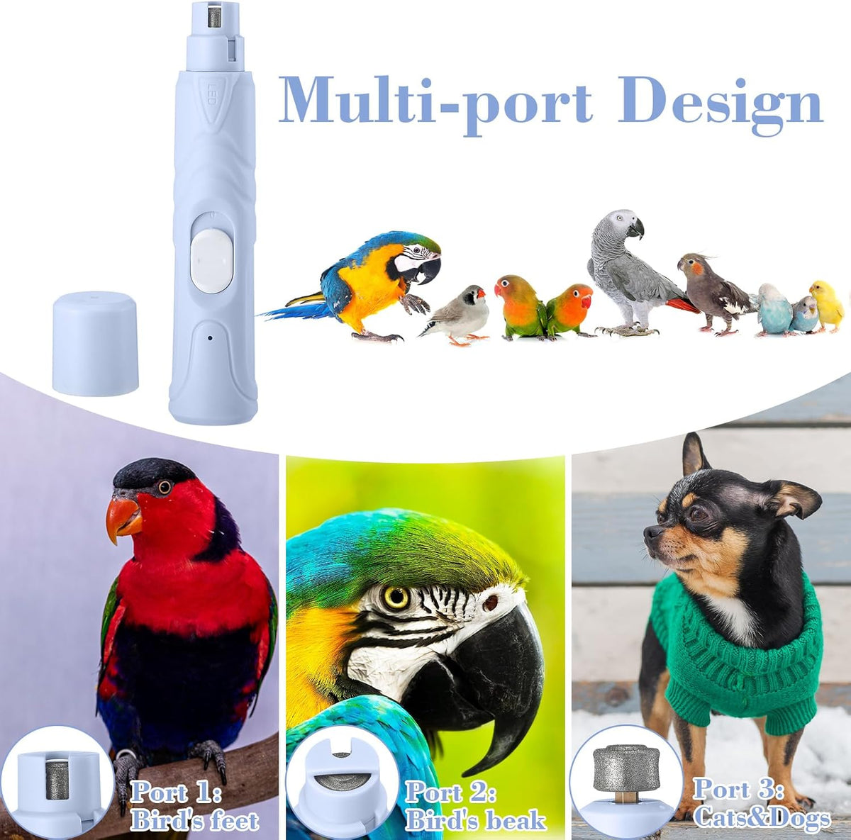 Lasnten 2 Pcs Bird Nail Grinder with Bird Nail Clipper Bird Nail Trimmer Bird Nail File with LED