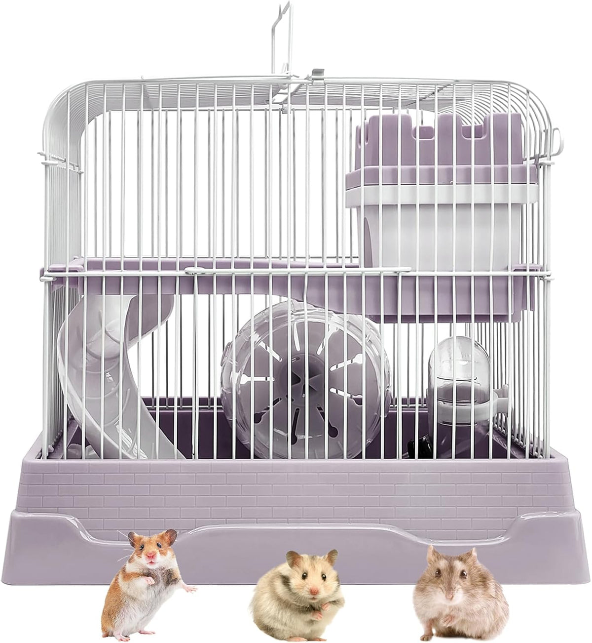 PINVNBY 2-Tier Dwarf Hamster Cage, Hamster Travel Cage Portable Mouse Cage with Running Exercise