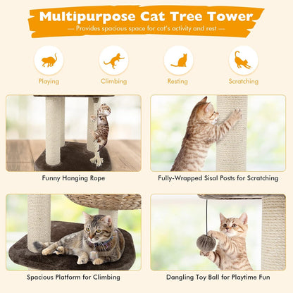 Tangkula Modern Cat Tree for Indoor Cats, Small/Tall Cat Tower with Natural Sisal Scratching Post