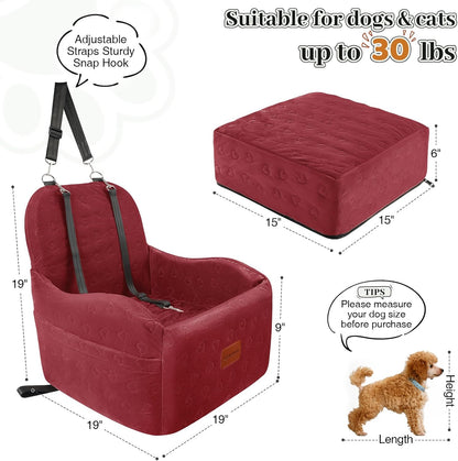 Dog Car Seat for Small/Medium Dogs,6in Elevated Cushion,Fits in Front/Back Seat,Fully Detachable