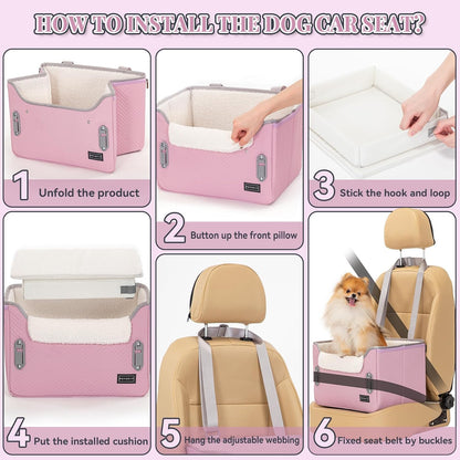 PETSFIT Dog Car Seats for Small Dogs, Portable Puppy Car Saet for Car with Clip-On Leash