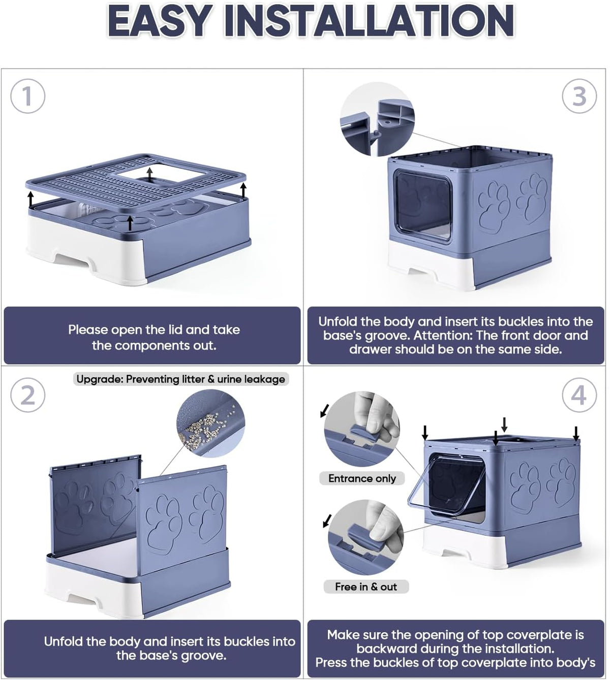 Cat Litter Box with X-Large Litter Mat and Scoop, Large Foldable Litter Box with Lid, Enclosed
