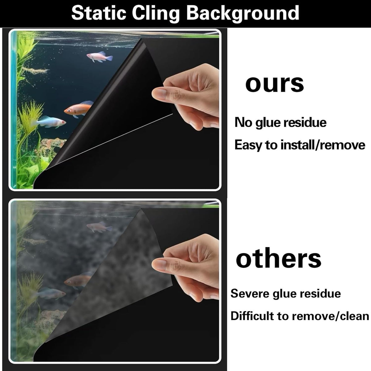 Fish Tank Aquarium Background - Black, Electrostatic Adhesion, Glue-Free, Easy Installation