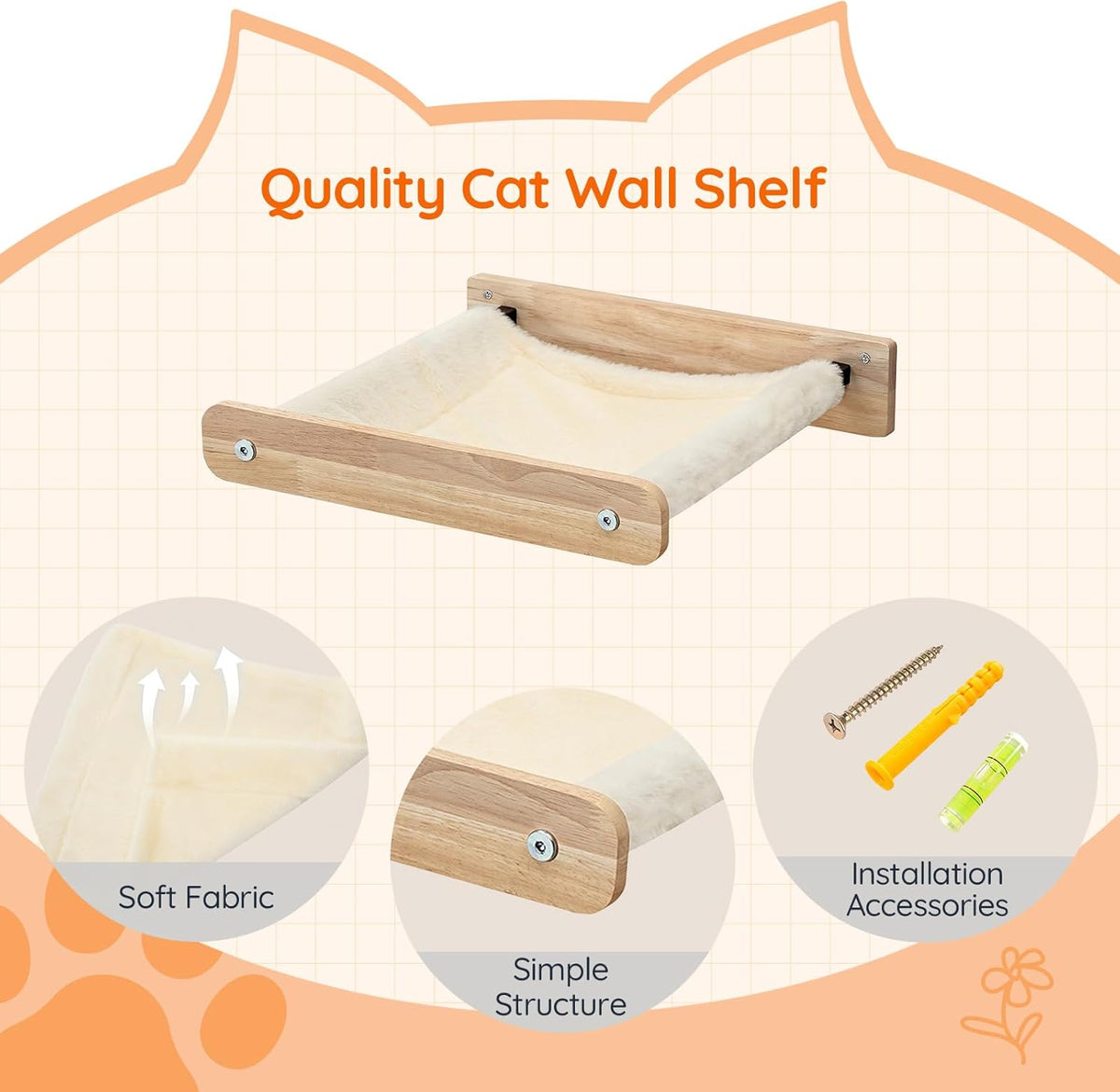 HOOBRO Cat Wall Shelf Set of 2, Wall Mounted 4-Level Cat Steps with Jute Scratching Steps, Hammock