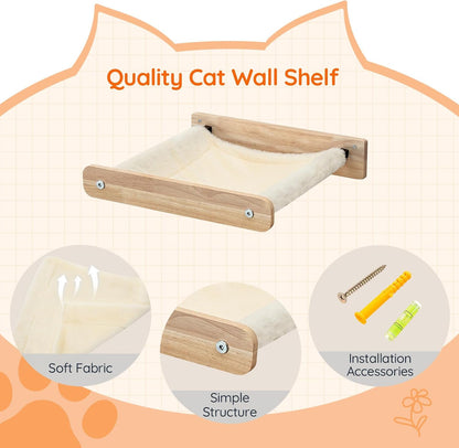 HOOBRO Cat Wall Shelf Set of 2, Wall Mounted 4-Level Cat Steps with Jute Scratching Steps, Hammock