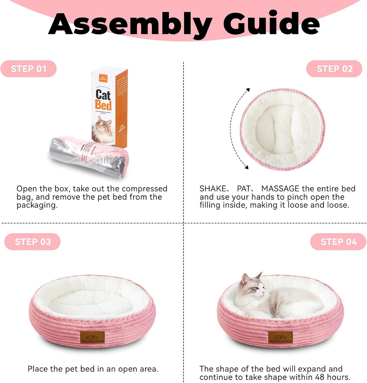 20in Washable Cat Beds for Indoor Cats - Round Donut Pet Bed for Cats, Small Dogs, Puppy, Kitten