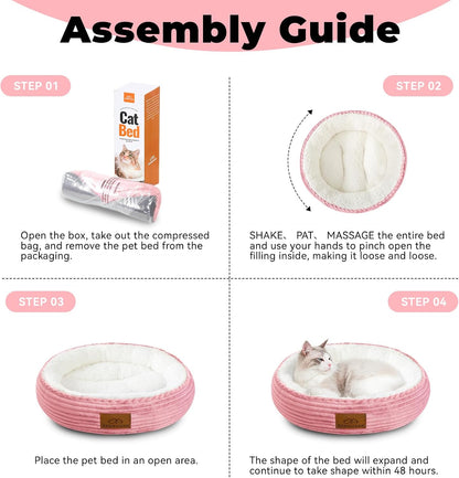 20in Washable Cat Beds for Indoor Cats - Round Donut Pet Bed for Cats, Small Dogs, Puppy, Kitten