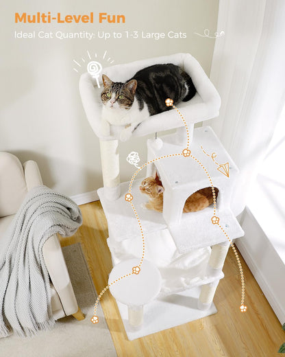 Cat Tree for Large Cats with Metal Plush Big Hammock, 56.3" Cat Tower for Indoor Cats with 2 Door