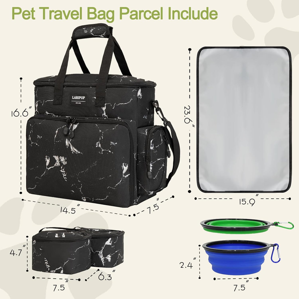 Dog Travel Bag,Weekend Pet Travel bag Set for Dog and Cat,Airline Approved Tote Multi-Function Dog