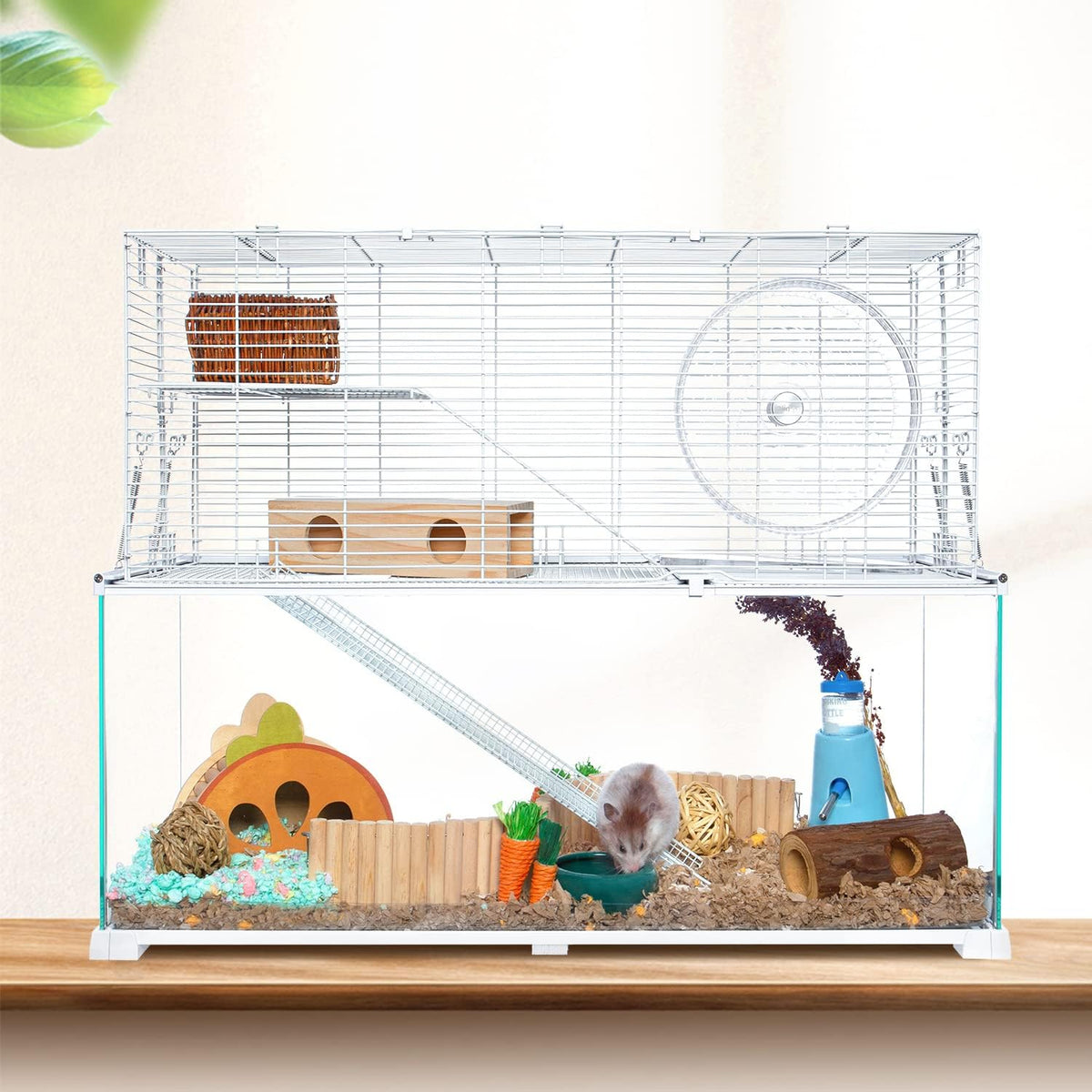 OIIBO 3 Tiers Large Hamster Cages, Glass Hamster Cage Habitat with Openable Wire Topper, Gerbil