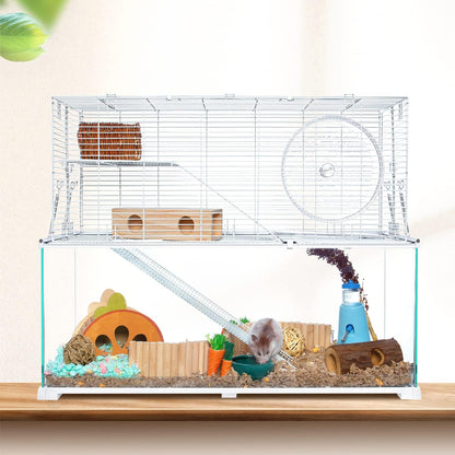 OIIBO 3 Tiers Large Hamster Cages, Glass Hamster Cage Habitat with Openable Wire Topper, Gerbil