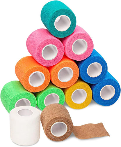 California Basics Self-Adhesive Medical Tape (2 inch) - Pack of 12 - Cohesive Bandage Wrap Rolls