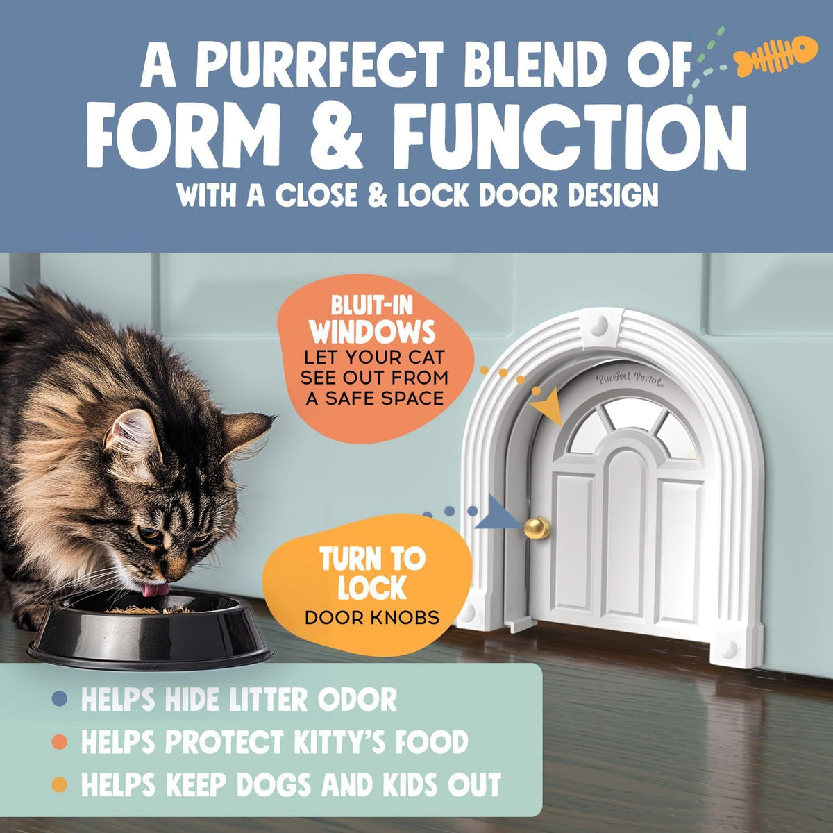 Meow Manor® Cat Door Interior Door - No-Flap, Interior Cat Door for Cats Up to 20 lbs, Easy DIY