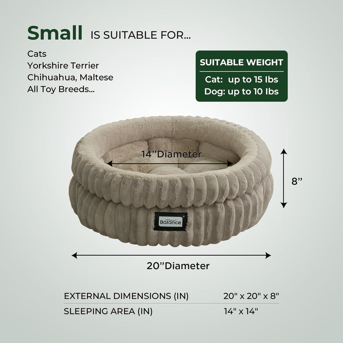 BALANCE Cat Bed Kitten Bed, Washable Round Cat Beds for Indoor Cats,Super Soft Plush Faux Fur Pet