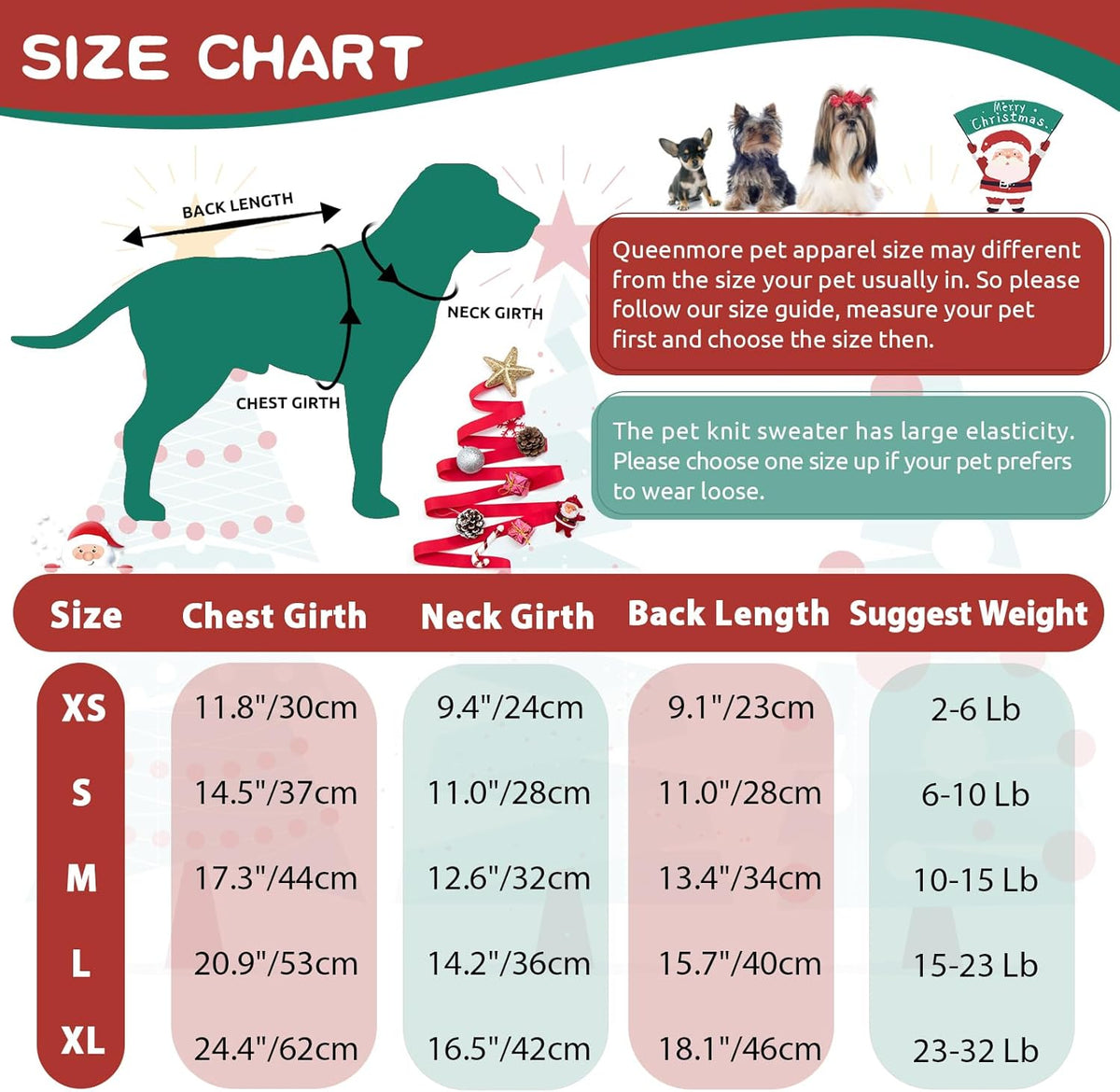 Queenmore Christmas Dog Sweater,Knitted Pullover Christmas Clothes,Turtleneck Dog Xmars Outfit