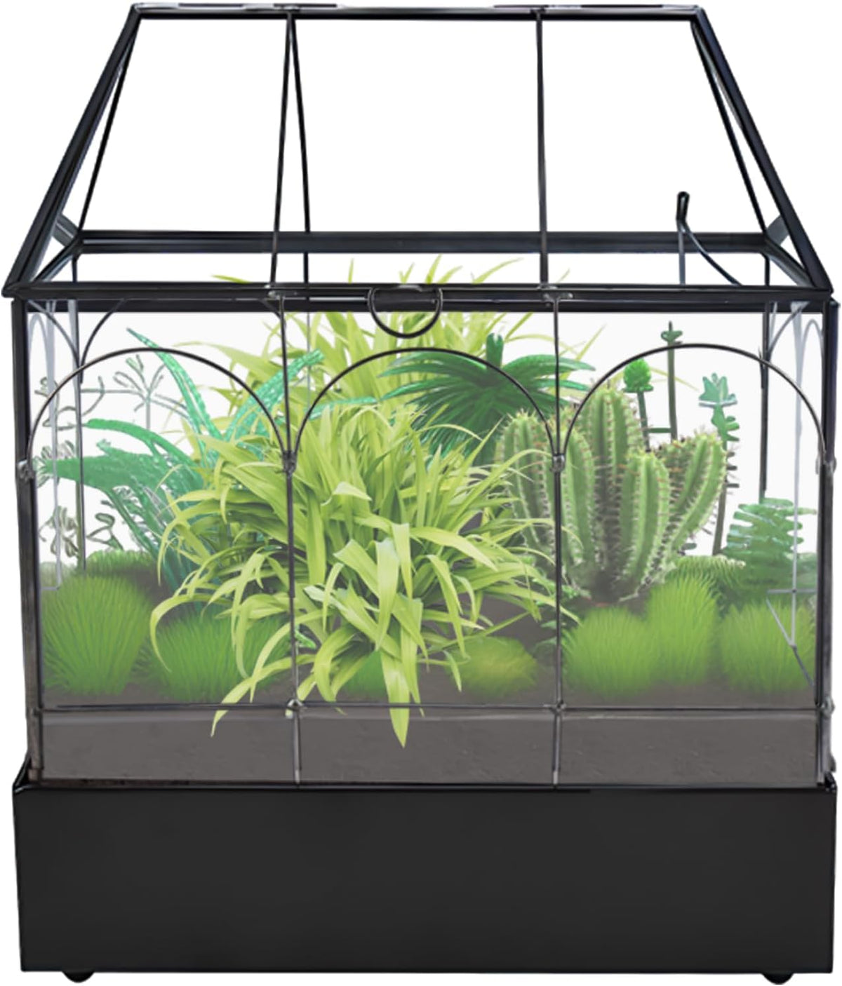 HighFree Glass Terrarium with Metal Tray, Glass Greenhouse Terrarium Kit for Succulents, Cacti
