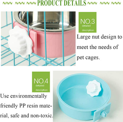 kathson Crate Dog Bowl, Removable Stainless Steel Hanging Pet Kennel Cage Bowl Food & Water Feeder