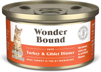Amazon Brand - Wonder Bound Canned Wet Cat Food (Turkey & Giblet Dinner Paté), No Artificial