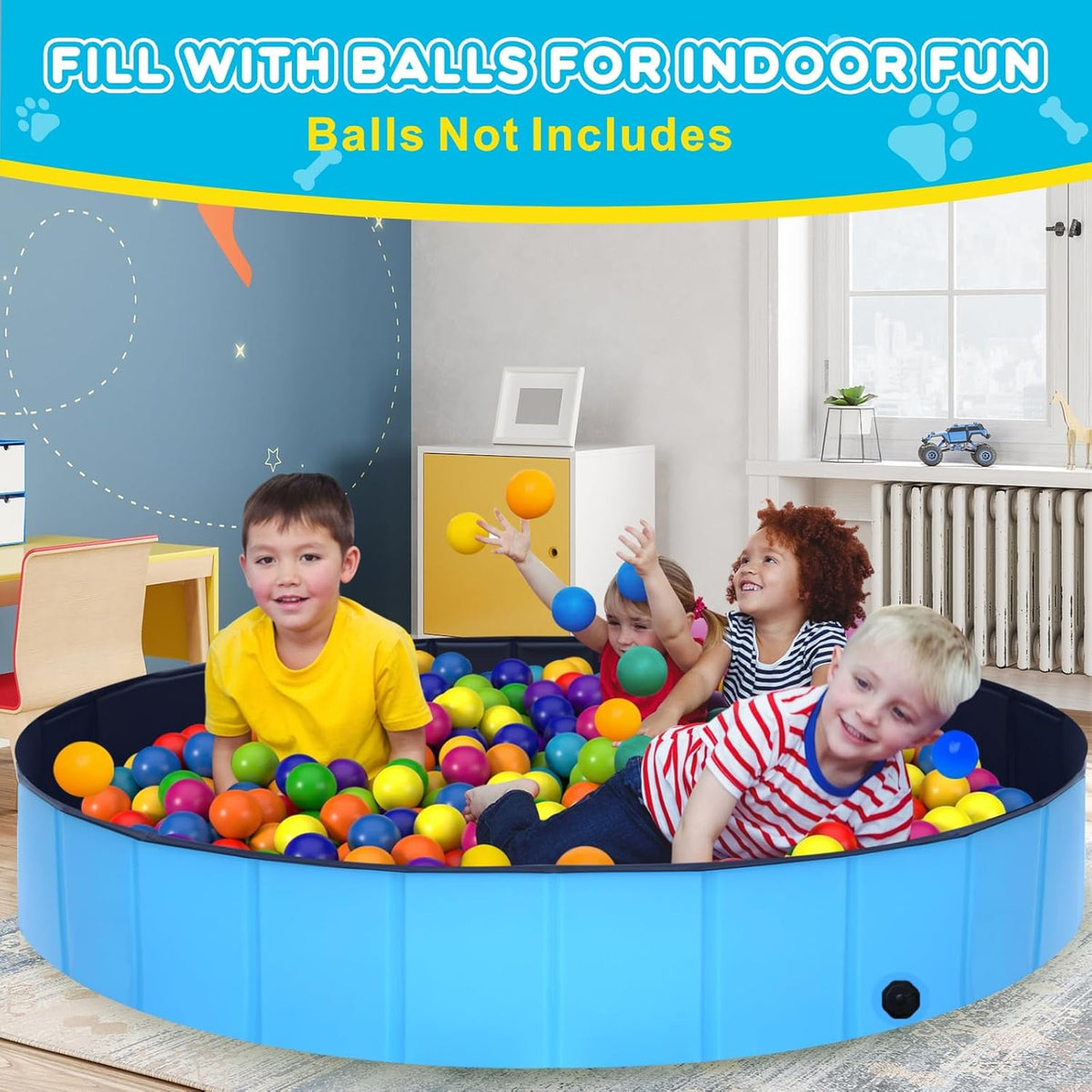 Foldable Dog Pool - 48" x 12" Anti-Slip Portable Dog Swimming Pool, Hard Plastic Collapsible Kiddie