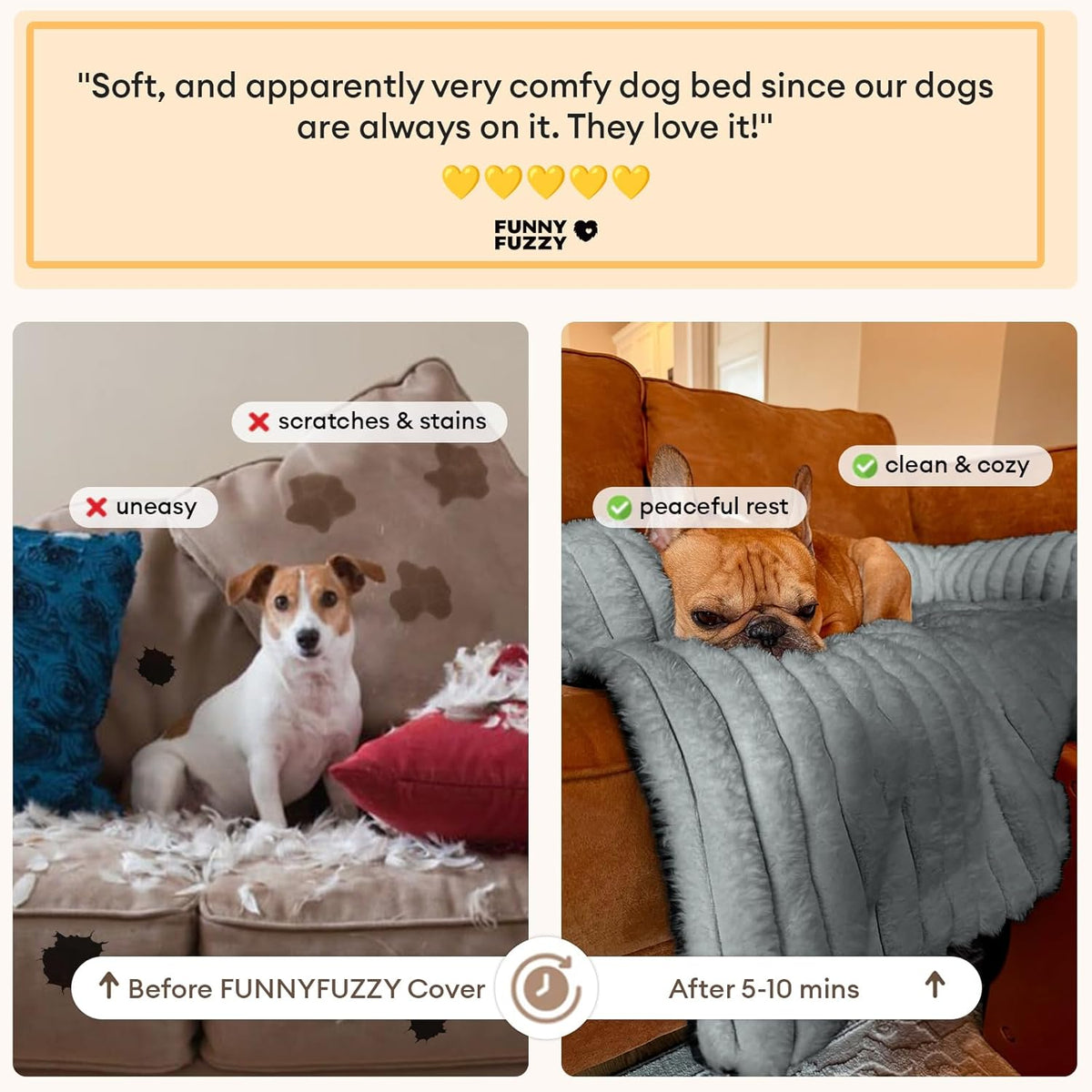 FUNNY FUZZY Pet Couch Cover for Sofa, Calming Dog Bed for Couch, Fluffy Plush Cat Bed Mat for