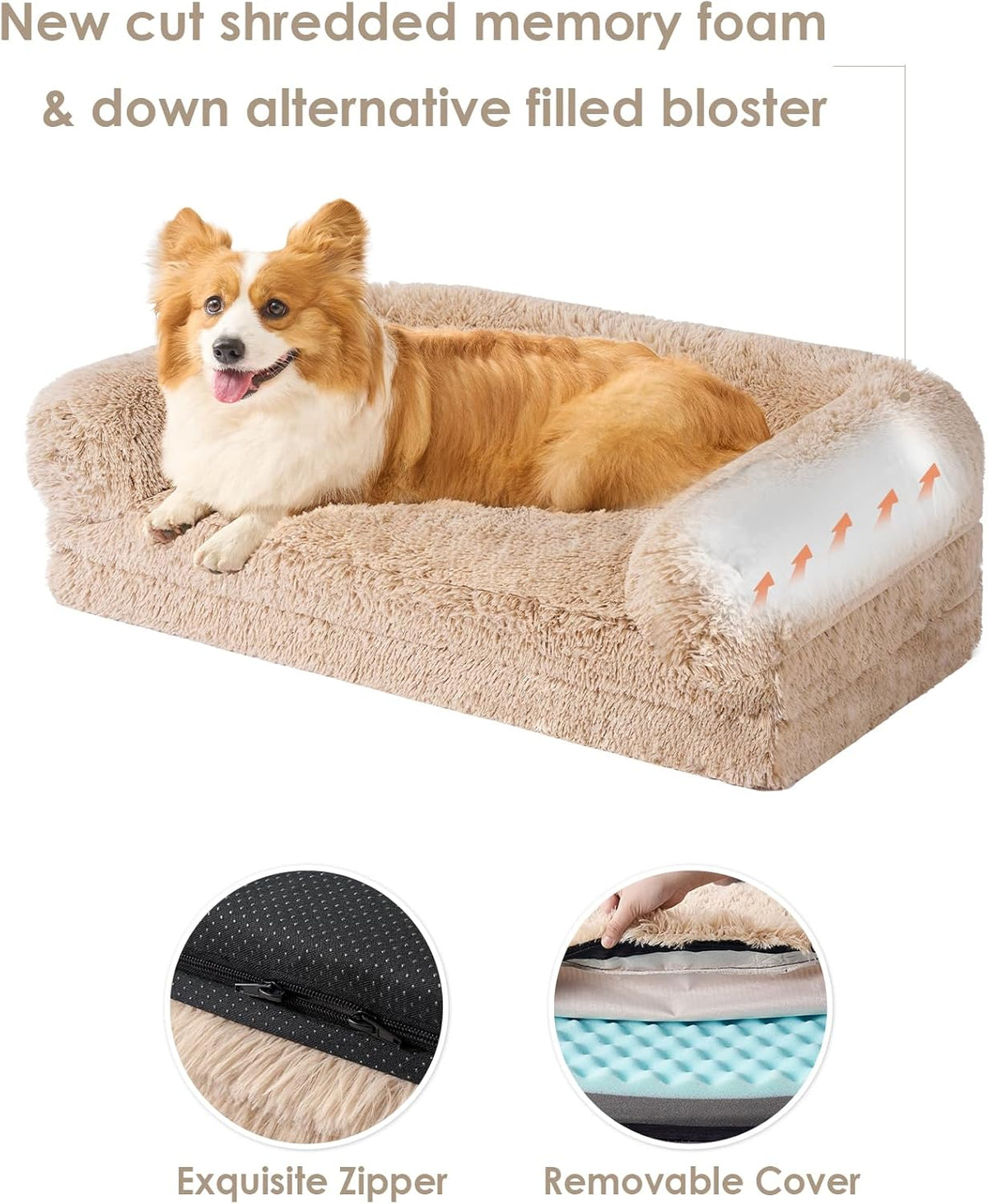 EHEYCIGA Foldable XXL Dog Bed, Faux Fur Fluffy Pet Couch Bed for Extra Large Dogs, Orthopedic