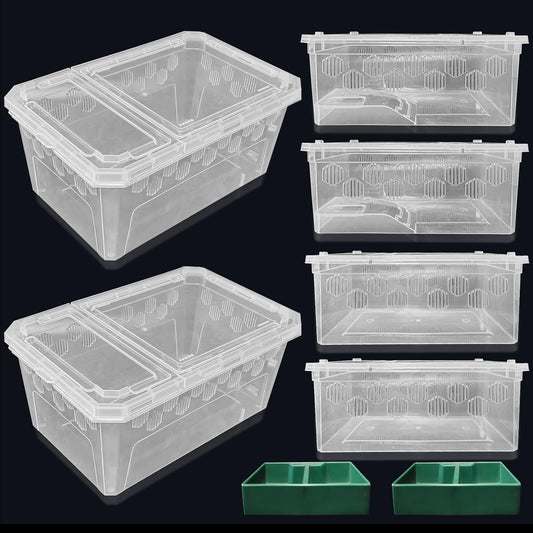 PINVNBY Reptile Feeding Box 6 PCS Snake Breeding Box Lizard Cricket Cage Habitat Hatching Container