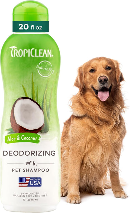 TropiClean Deodorizing Dog Shampoo for Smelly Dogs, Powerful Odor Control, Puppy Safe, Made in the