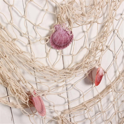 Nature Fish Net Wall Decoration with Shells, Ocean Themed Wall Hangings Fishing Net Party Decor for