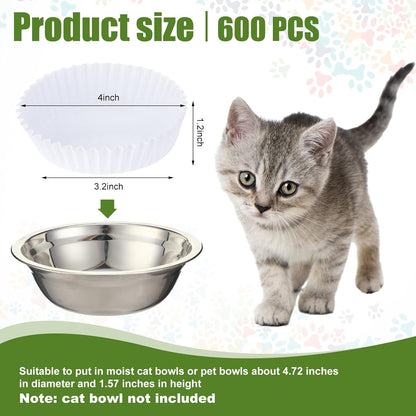 meekoo 600 Pcs Large Pet Disposable Feeding Bowls Liner Bulk Cat Food Bowls Small Paper Dish Paper