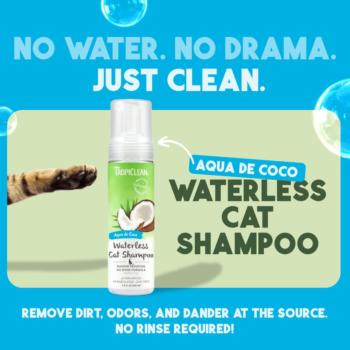 TropiClean No Rinse Waterless Cat Shampoo | Dandruff Treatment | Moisturizing Dry Shampoo for Dry